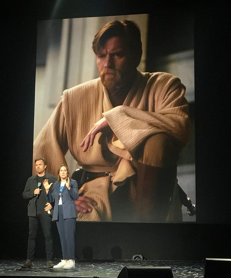 Ewan McGregor and Kathleen Kennedy on stage at D23 Expo.